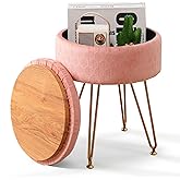 Cpintltr Foot Stool Velvet Storage Ottoman with Removable Lid Round Sofa Stools Foot Rest with Padded Seat Modern Style Makeup Stool Decorative Furniture Suitable for Lounge Dorm Room Blush