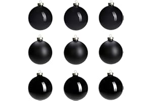 AOMOONOA Black Glass Christmas Ball Ornaments for Xmas Trees, 3.15” Christmas Hanging Ornaments Set of 9 for Holiday Party Xmas Tree Decorations Gifts