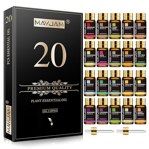 MAYJAM 20 Pcs Pure Essential Oil Gift Set, Essential Oils for Diffusers for Home, Aromatherapy Oils for Diffuser, Humidifiers, Gift for Friend (5ML)