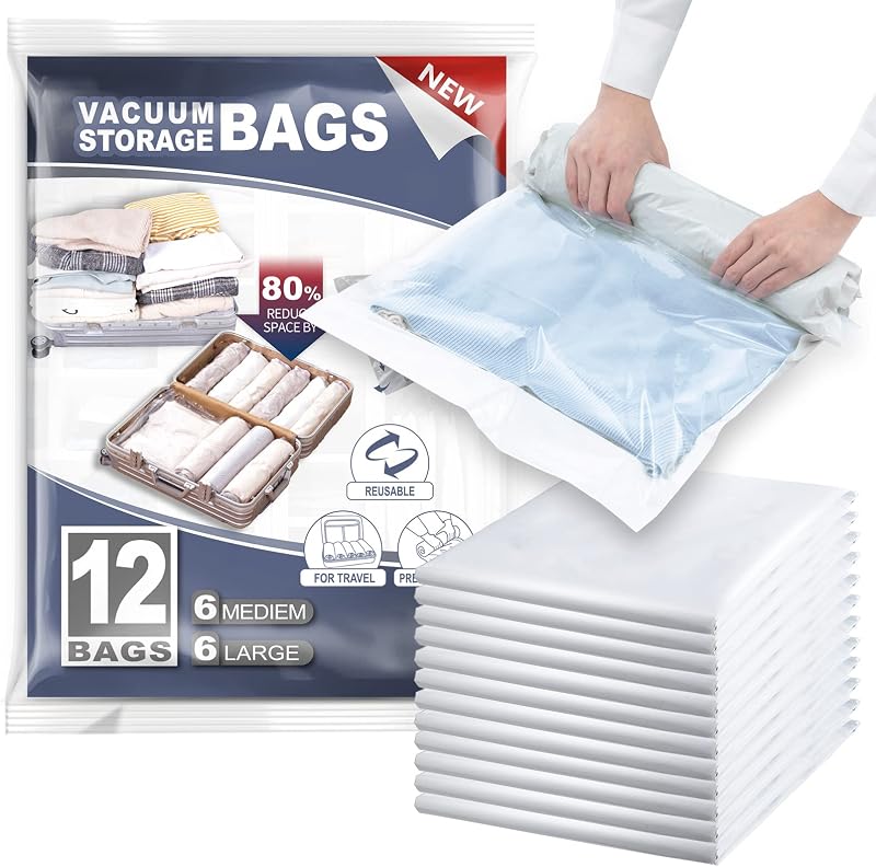 TAILI Roll Up Vacuum Storage Bags 12 Pack Large 27.5x17.7 & Medium 23.6x15.7