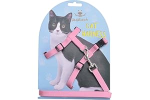 PUPTECK Adjustable Cat Harness and Leash Set Escape Proof Kitten Strap Collar for Walking Travel, Light Pink