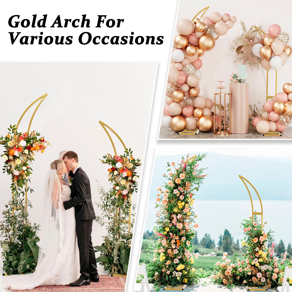 Vincidern 2pcs Curved Wedding Arch Backdrop Stand for Bridal Shower, Gold Wedding Arch, Half Metal Balloon Arch for Wedding Ceremony, Bridal Shower, Engagement Party, Celebration (5.9ft,6.9ft)