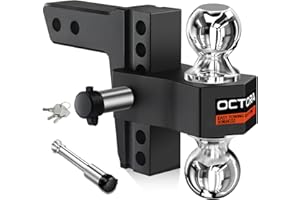 OCTORA Adjustable Trailer Hitch Fits 2-inch Receiver, Heavy Duty Aluminum Tow Hitches,6-inch Drop/Rise, Solid Tube Hitch,for Truck(12,500 LBS GTW), Double Anti-Theft Locking Hitch Pins (Black)