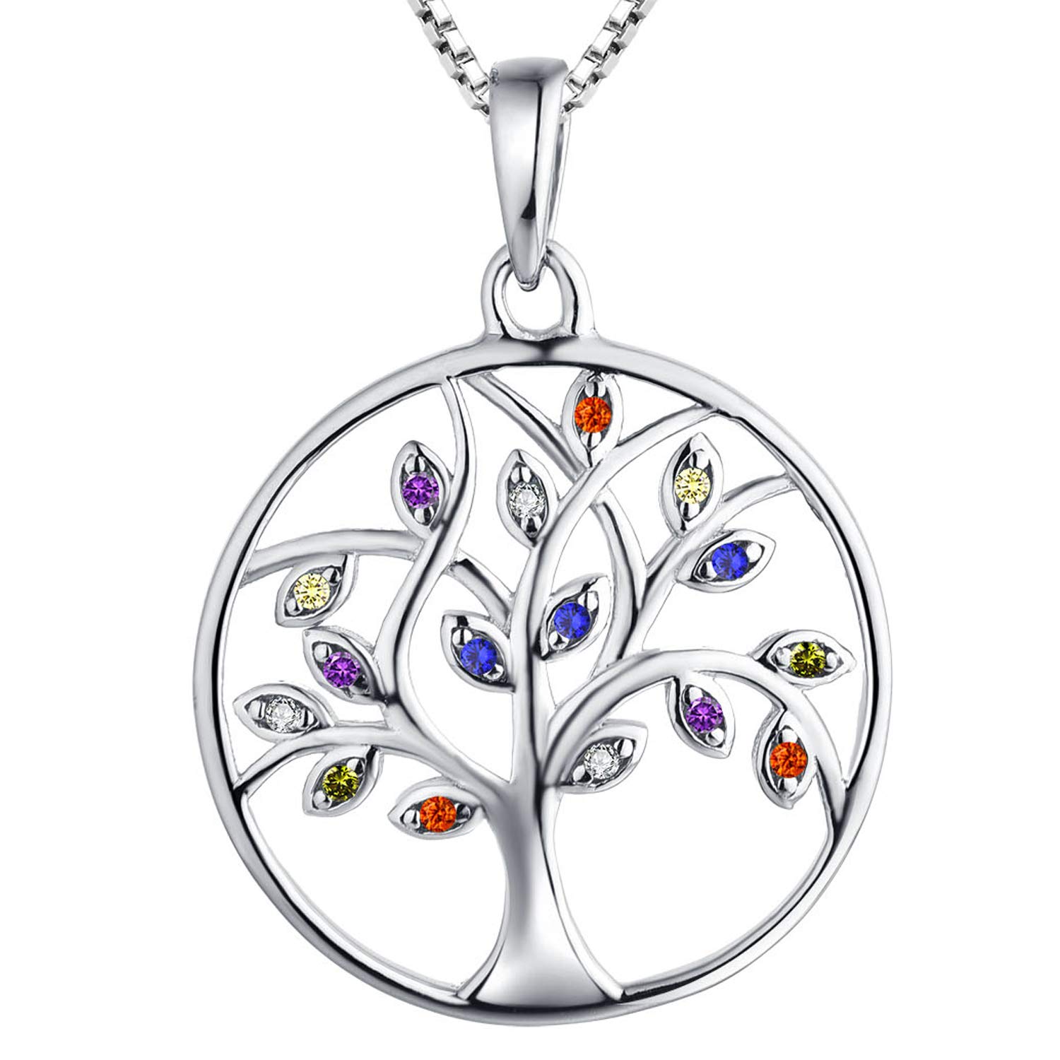 YL Tree of Life Necklace 925 Sterling Silver cut Multiple Colour Cubic Zirconia Family Tree Pendant Necklace for Women — image 1