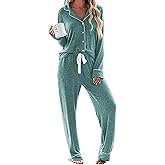 Ekouaer Women's Pajamas Long Sleeve Sleepwear Casual Button Down Loungewear Soft Pjs Set S-XXL