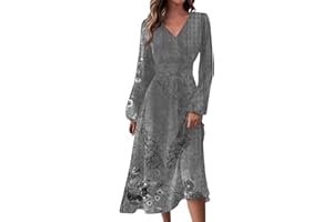 SGSOACO Fall Dresses for Women 2024 V-Neck Long Sleeve Boho Gradient Plus Size Ruffle Belted A-Line Flowy Maxi Dresses