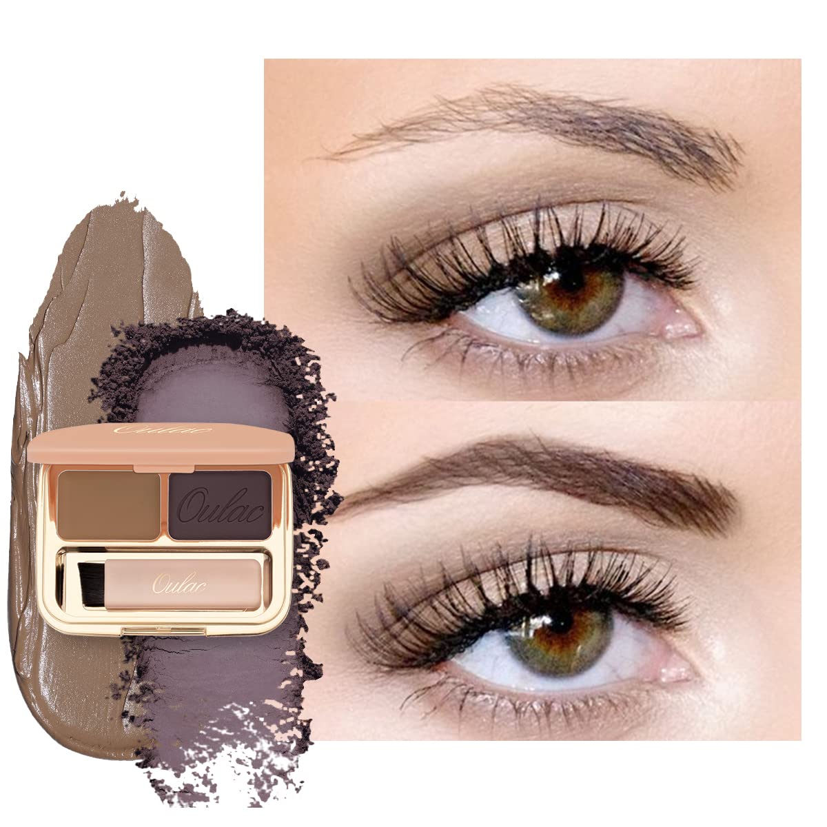 Oulac Dark Brown Eyebrow (Powder+Gel) Kit Makeup, 2 Colours Fills & Contours Brows with Brush,Mirror, Eye brow Pomade Long Lasting, Dark Brown Hair for Natural Looking 3.2 g (Strawburn）
