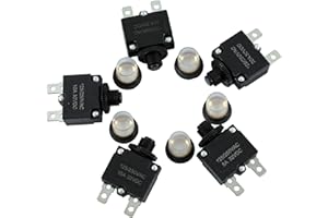 Tiwerlfe 5pcs Push Button Reset 5A 10A 15A 20A 30A Circuit Breakers with Automatic Reset 32VDC,AC125-250V with Quick Connect Terminals