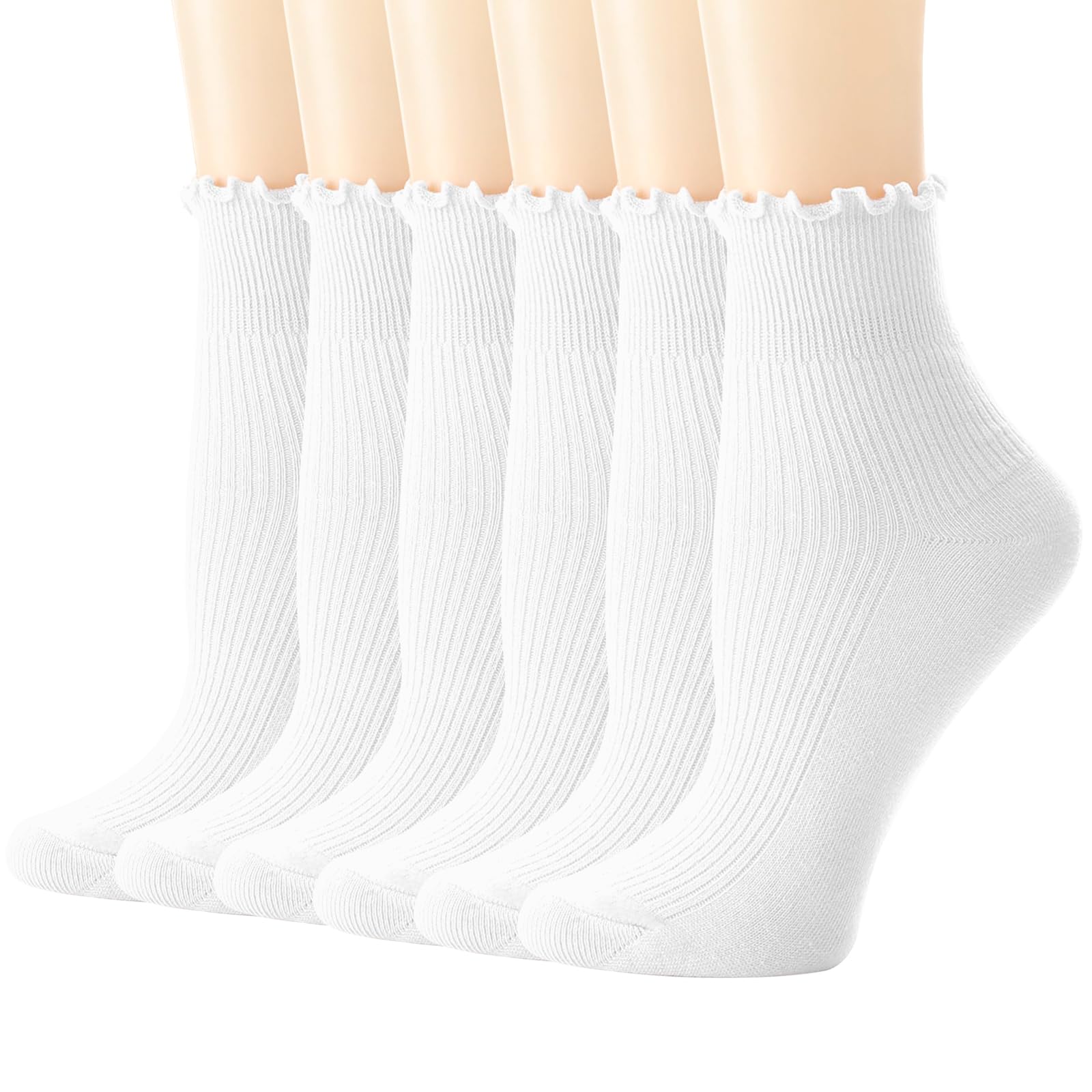 Photo 1 of Ginmewrae Ankle Ruffle Socks Women, 6 Pairs Cute Frilly Socks Lettuce Edge Comfort Breathable