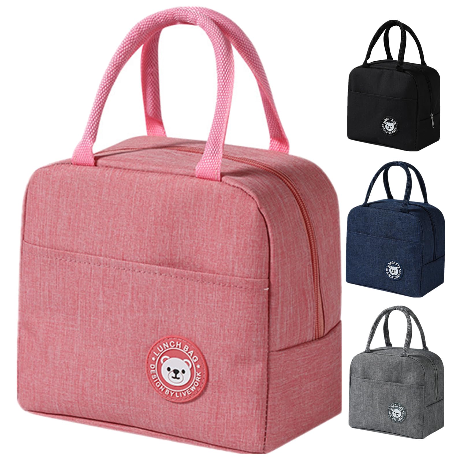 WUWYOUWL Lunch Bag,Cute Carton Insulated Lunch Box,Reusable Lunch Cooler Bags,Waterproof Lunchbag, Foldable Lunch Bag for Women, Men, Kids and Students Travel Picnic School (Pink) — image 1