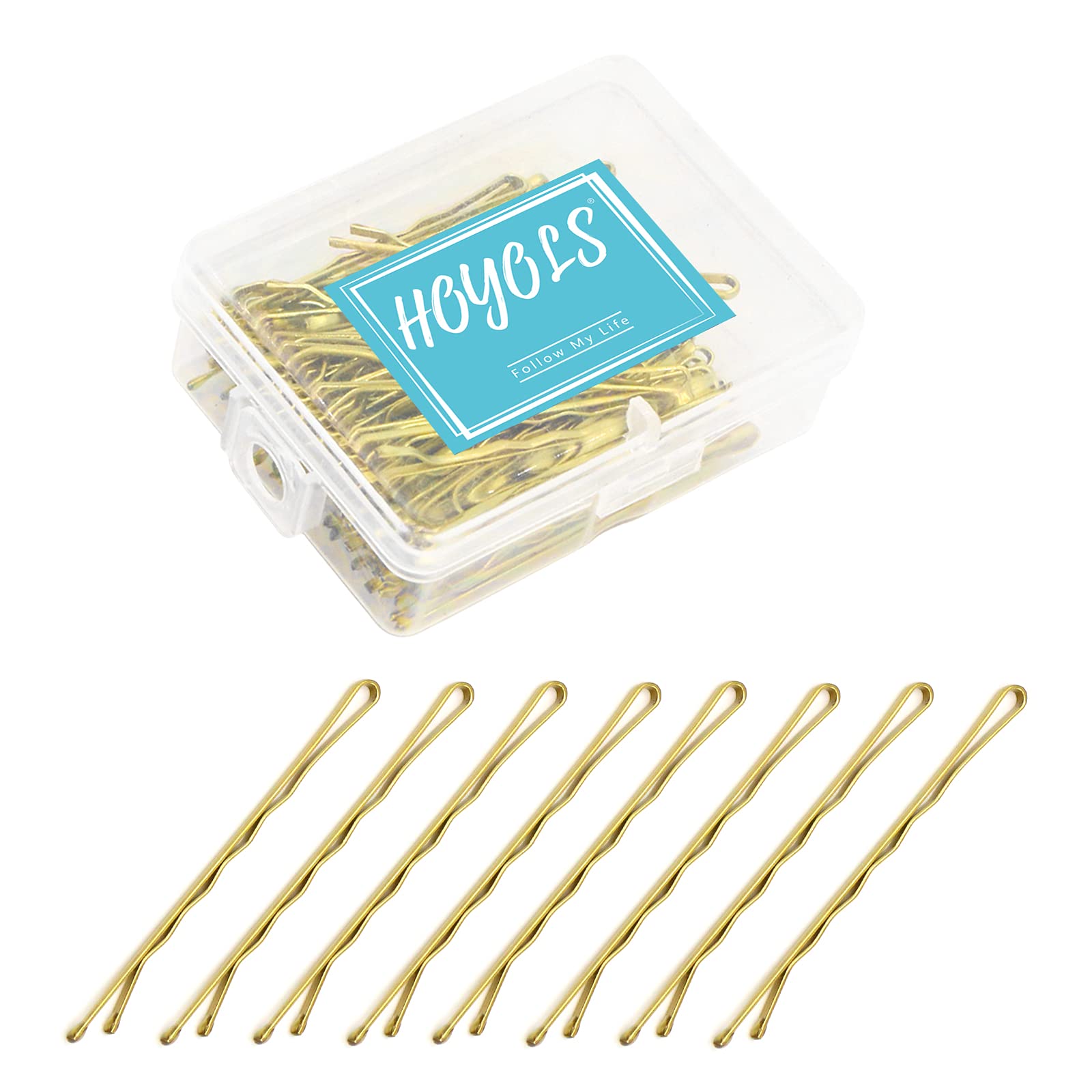 Hoyols Bobby Pin Blonde, Grip Secure Hold Wavy Slide Proof for Gold Hair Styling Pins for Thin Thick Women Bulk with Case 100 Count, 2 3/8 inch (Blonde)