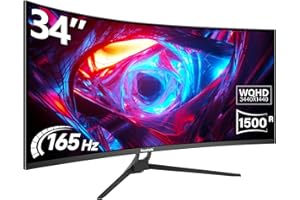 Gawfolk 34 Inch Ultrawide Curved Gaming Monitor, 1500R PC Screen 165hz UWQHD 3440x1440, Curved Computer Screen with FreeSync,Support Wallmount 75x75mm