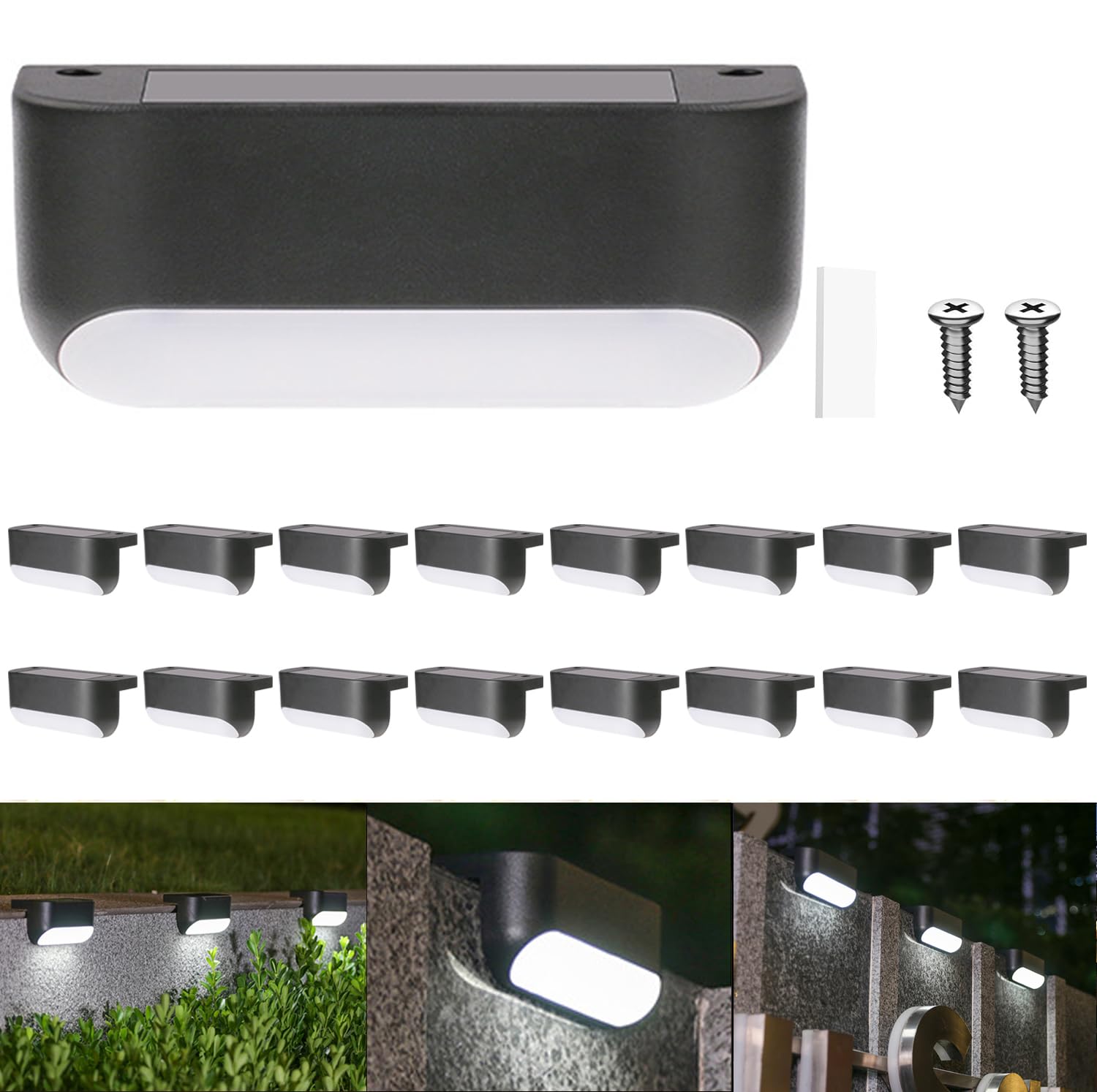 XhuangTech Solar Deck Lights Outdoor, Extended Solar Step Lights Waterproof LED Solar Powered Outdoor Lights for Deck Stair Fence Railing Wall Garden Backyard Pond Pathway (White, 16 Pack)