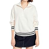 Dsewpaur Women’s Half Zip Sweatshirts Collar Long Sleeve Stripes Pullover Loose Sweater Y2k Casual Pullover Top Clothes 2025
