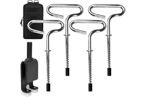 GearHill Ice Anchor Drill Adapter, 4 Ice Anchor Ground Nails, with Drill Adapter, Ice Tent Anchors Used for Setting Up Ice Fishing Shelter Tent (Carrying Bag Included)