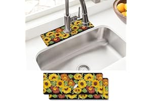 AQUOECHD Sink Faucet Absorbing Mat, 2 Pack Drying Mat Around Faucet Sink Splash Guard Behind Faucet Sinkmat For Kitchen Bathroom Island Rv 15 * 5.5 Inch (38 * 14 cm)