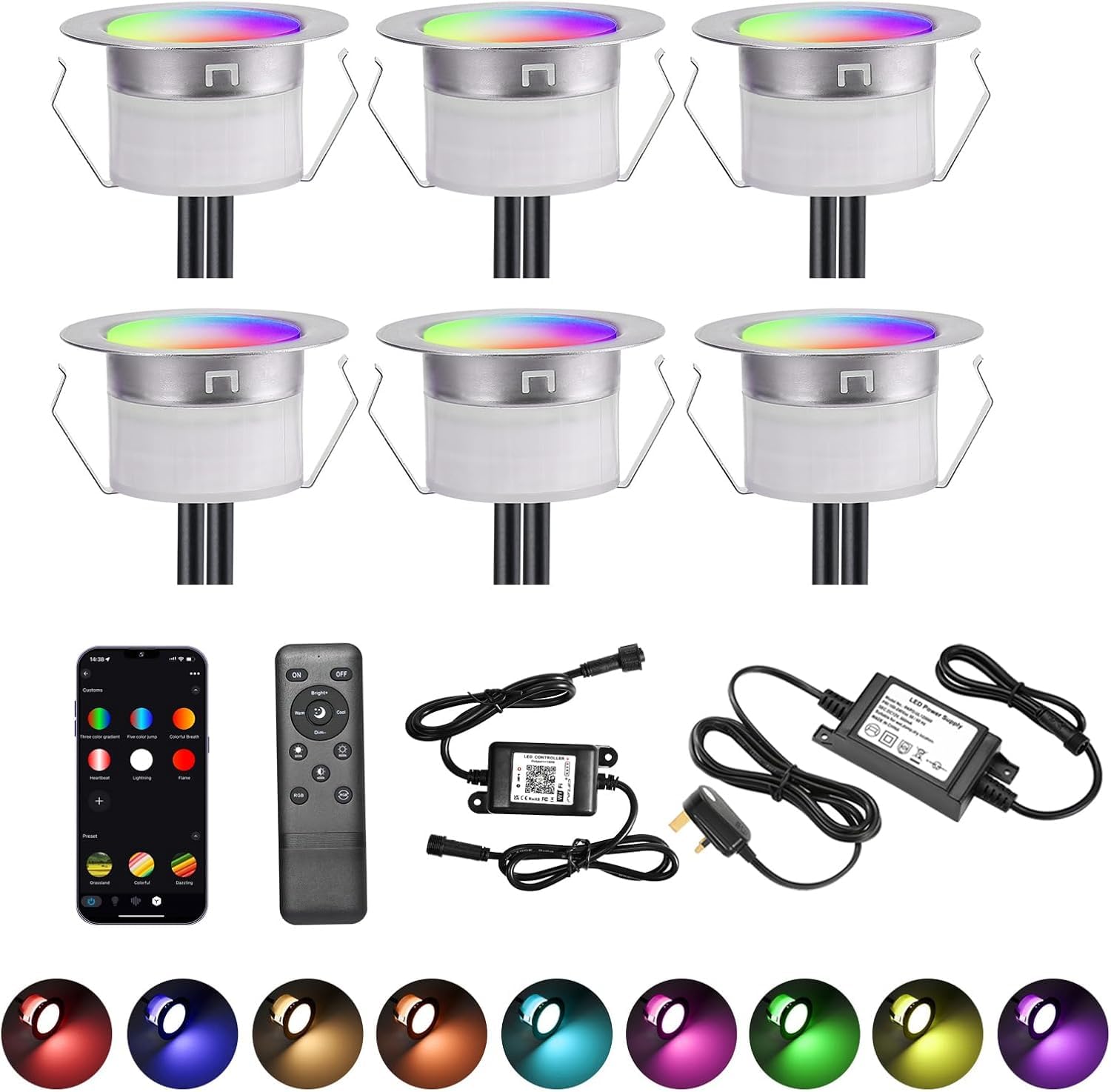 GEYUEYA Home WiFi Led Decking Lights-Ø45MM RGBW (RGB+Warm White) IP67 12V Decking Patio Lighting Led Plinth Light Decoration for Terrace/Patio/Path/Garden/Decoration