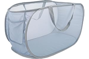 NAIRSNOW Collapsible Laundry Basket. Mesh Pop Up Laundry Hampers with Pocket, Anti-tear, Light Breathable, Odor-free, Fold Compact, Large Hold Portable Travel Laundry Bag for Bathroom Storage Bin, Grey. H