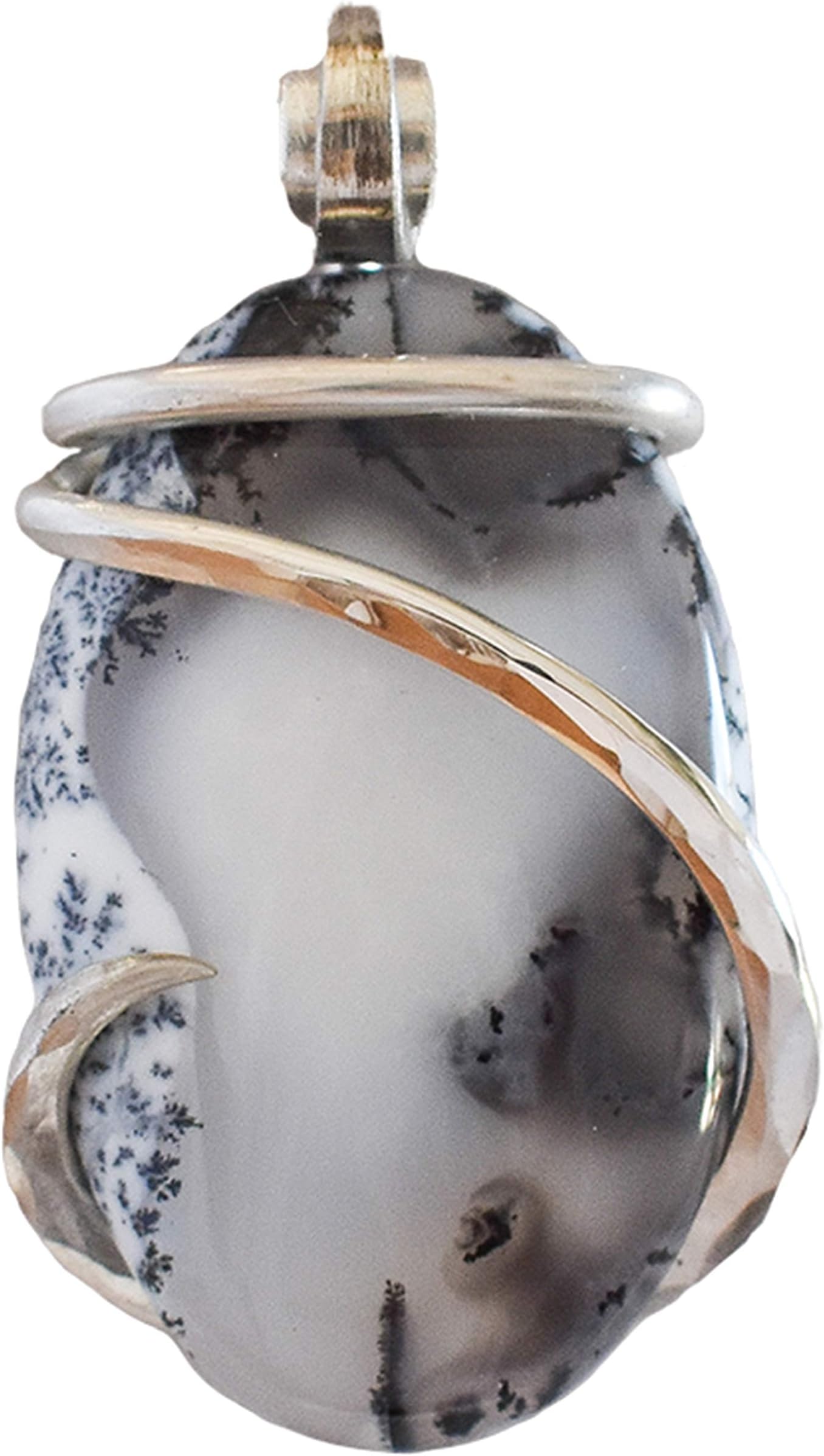 Dendritic Agate Hand Wrapped Stone Pendant in Silver by Isabella Roth