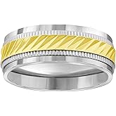Jewels By Lux Stainless Steel Mens Two-Tone Grooved Milgrain Sizes 7-14 Comfort-Fit Fashion Bridal Anniversary Wedding Engagement Band Ring