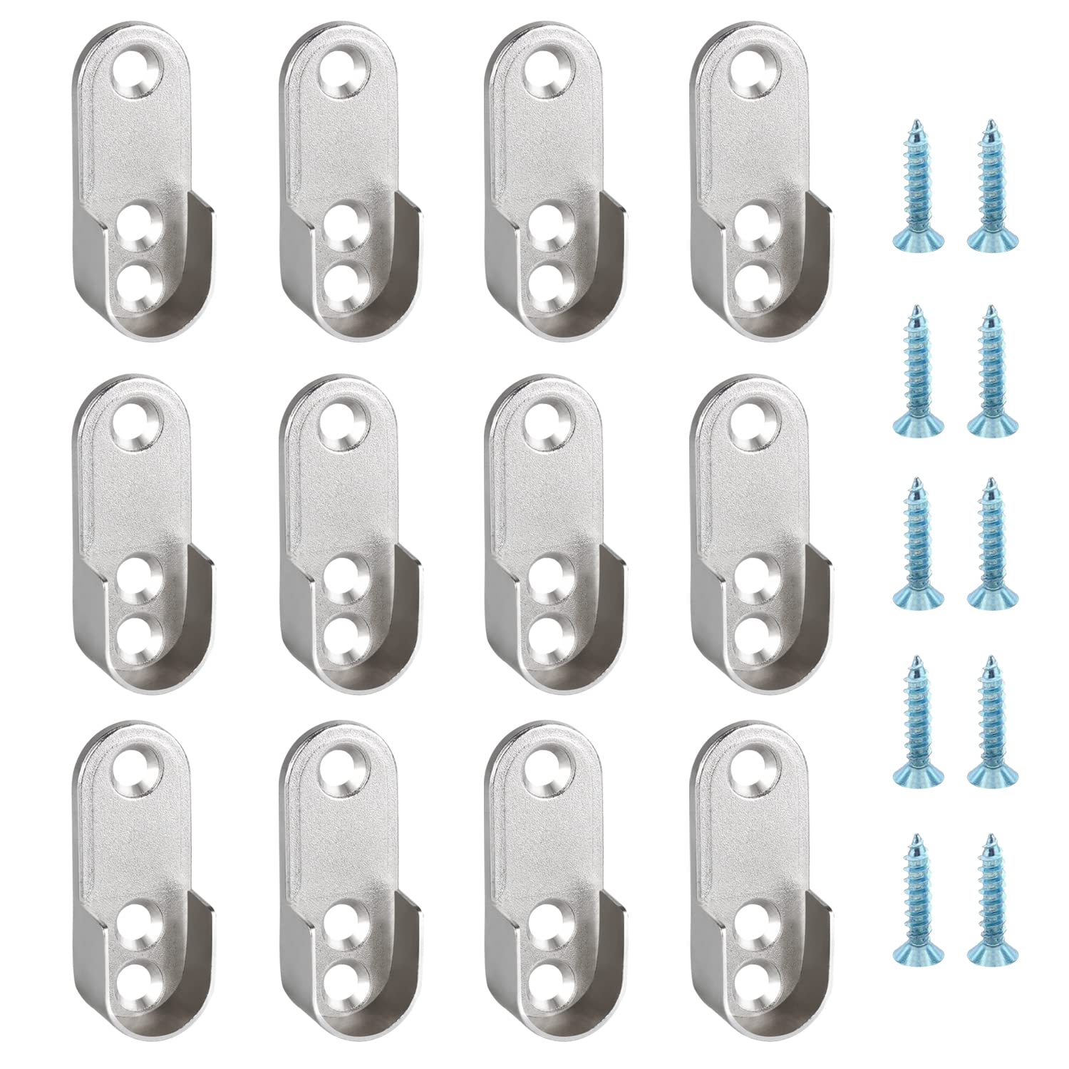 CYIOU 12 Pieces Wardrobe Rail Bracket Oval Zinc Alloy Wardrobe Hanging Pole Fittings Easy Installation and Remove for Wardrobe Cupboard Shower Curtain Rod Flange Support Bracket Sliver