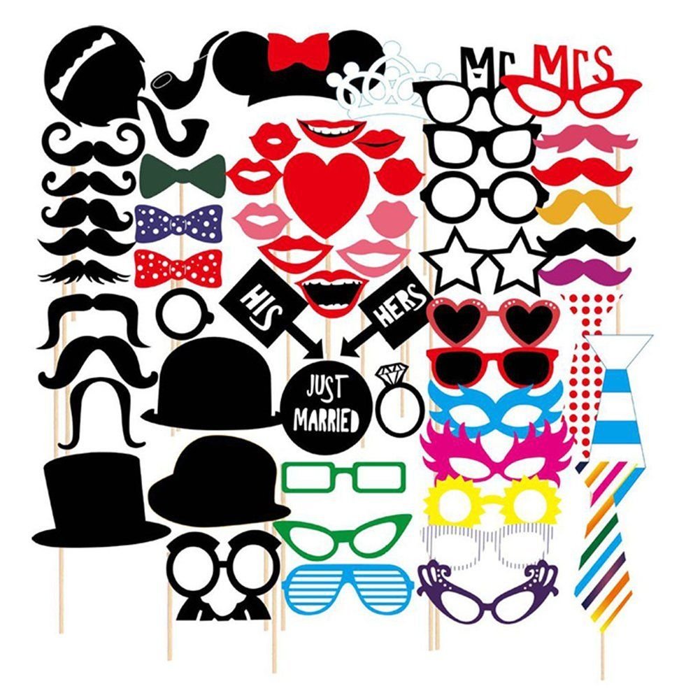 JZK 58 Just Married wedding photo booth props set photobooth wedding party decoration accessory moustache mask bow lips hat with stick