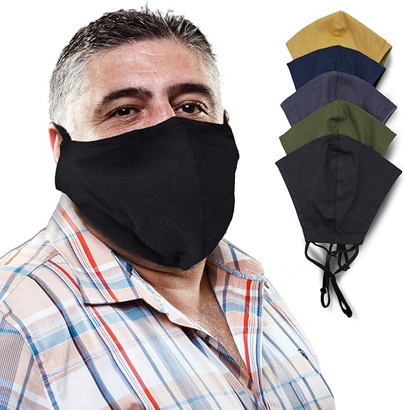 TUFF Face Mask XL Large Adult Size 3 Pack 2 Layer Cotton Reusable