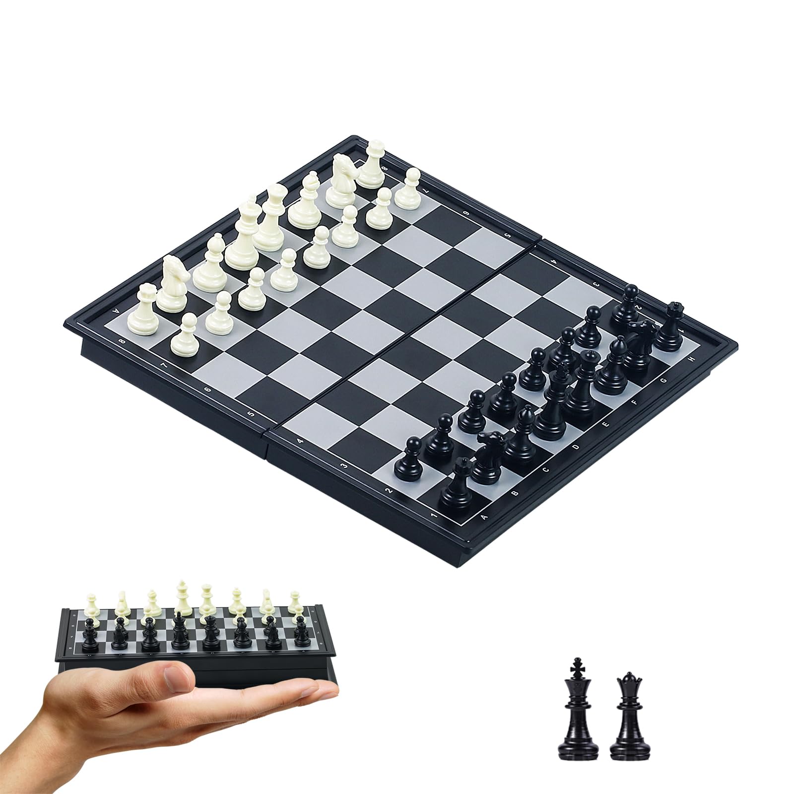 KOKOSUN Travel Chess Set, Magnetic Folding Mini Chess Board Game, Black and White Pieces, Educational Toys/Gift for Kids and Adults (20×20cm)