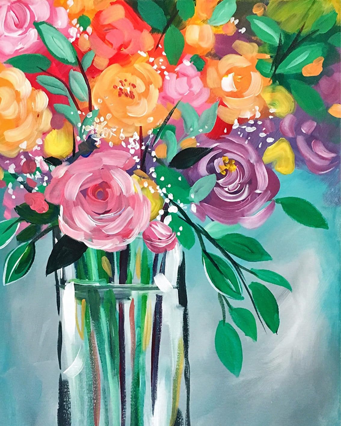 Paintings - TUMOVO Vase Paint by Numbers for Adults Beginner Abstract Flowers Adult Paint by Number Kits on Canvas Oil Hand Painting with Brushes and Acrylic Pigment Art Crafts for Home Wall 16