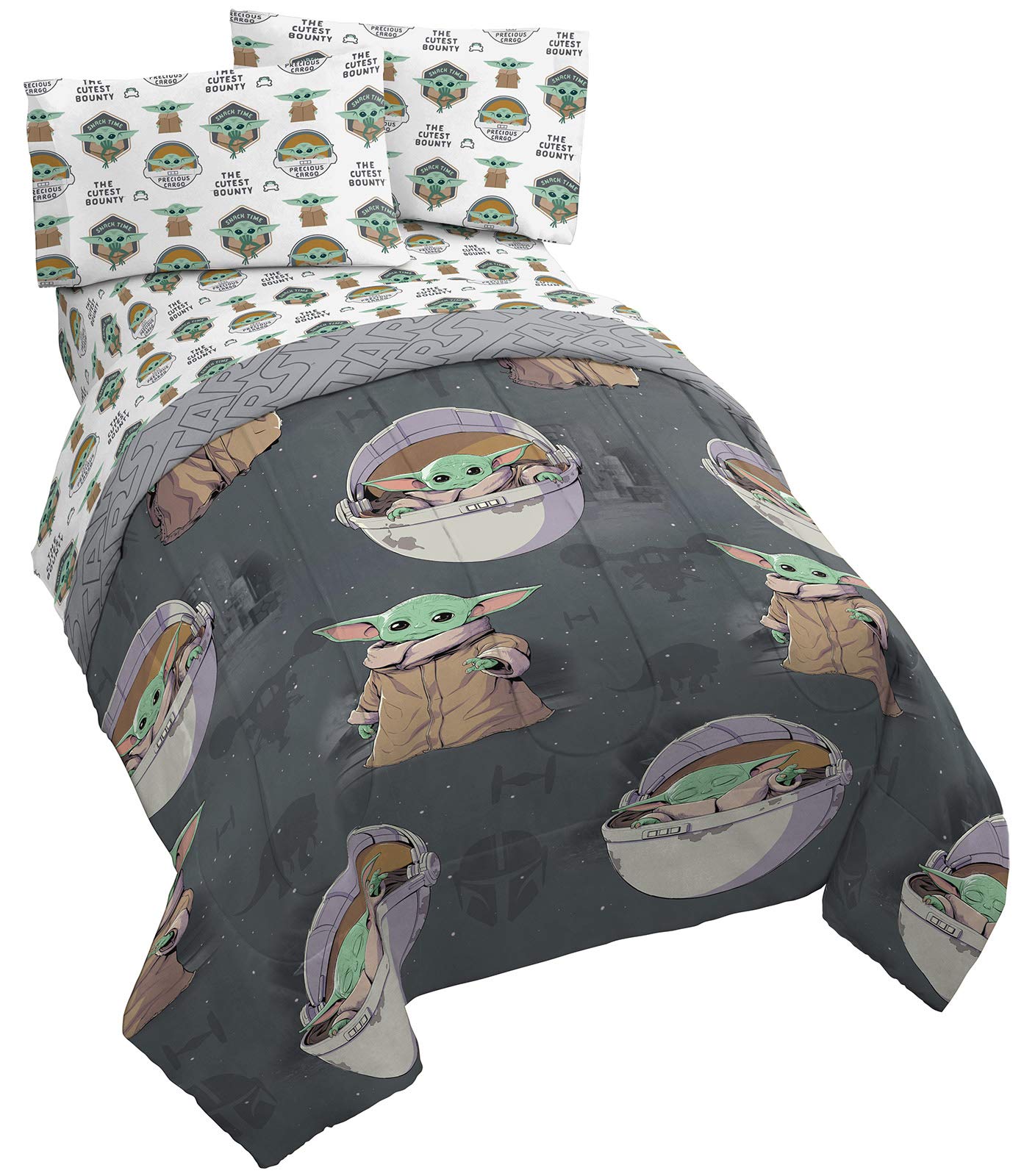 Jay Franco Star Wars The Mandalorian The Child 5 Piece Queen Bed Set - Includes Reversible Comforter & Sheet Set - Bedding Features Baby Yoda - Super Soft Fade Resistant Microfiber Official Product Image