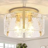 15'' Modern Gold Semi Flush Mount Ceiling Light, 3-Light Glass Drum Light Fixtures, Ceiling Lights for Hallway Entryway Foyer
