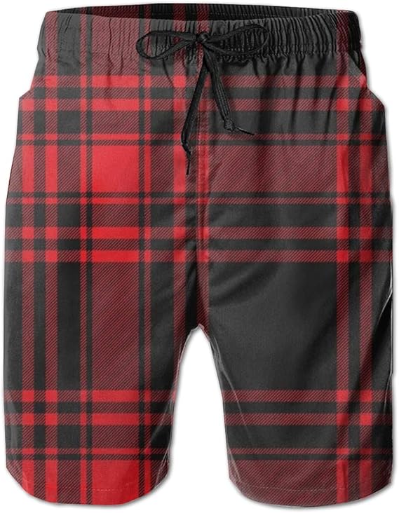 Amazon Co Jp 黒と赤のチェック柄 水着 メンズ 海パン サーフパンツ ビーチパンツ 水陸両用 通気速乾 スイムパンツ 短パン オシャレ 人気 服 ファッション小物