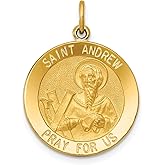 14k Yellow Gold Saint Andrew Pendant Necklace with Pray for Us Engraving, Catholic Medal for Men and Women, Christian Religious Medallion, Faith Jewelry, Spiritual Gold Charm