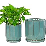 Fengson Ceramic Planters Garden Flower Pots with Drainage Holes and Saucers for Indoor Plants, House Plants, Cactus, Herbs, S