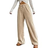 codcm Women's Fuzzy Lounge Pants Comfy Warm Fleece Pajama Long Pants Drawstring Elastic Waist Wide Leg Bottoms
