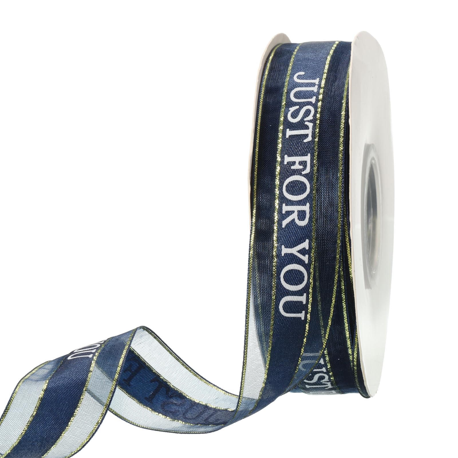 PATIKIL 1 Inch x 46 Yard Organza Chiffon Ribbon, Golden Edge JUST for You Gift Wrapping Ribbon for Bouquet Cake Invitations Card Decor Home Party Decoration, Blue