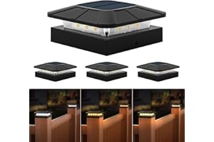 Flaow 4x4 Solar Post Cap Lights Outdoor [4 Pack Waterproof IP65], 3 Lighting Modes for Fence Deck Patio Garden Decor, Dusk-to-Dawn Solar Powered Post Lights Fit 4x4 Wood/Vinyl