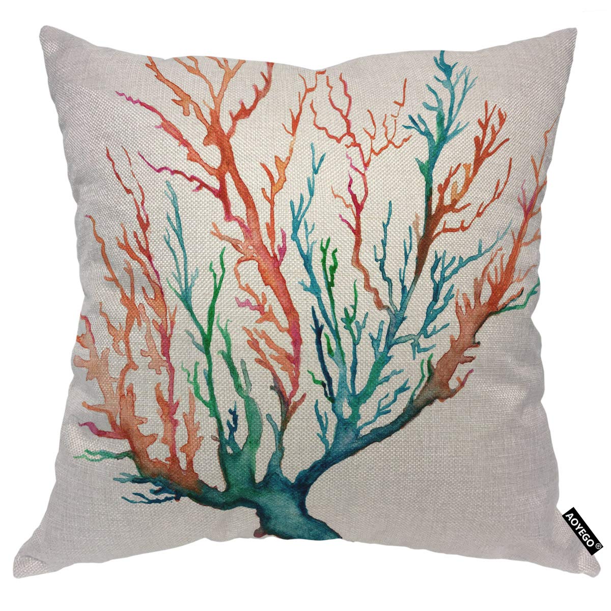 AOYEGO Stony Corals Throw Pillow Cover Watercolor Cute Sea Aquatic Colored Life Pillow Case 18x18 Inch Decorative Cotton Linen Square Cushion for Home Couch Bed
