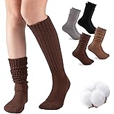 COOVAN Slouch Socks Women 4 Pairs Knee High Scrunch Cotton Soft Knit Cushion Extra Long Socks