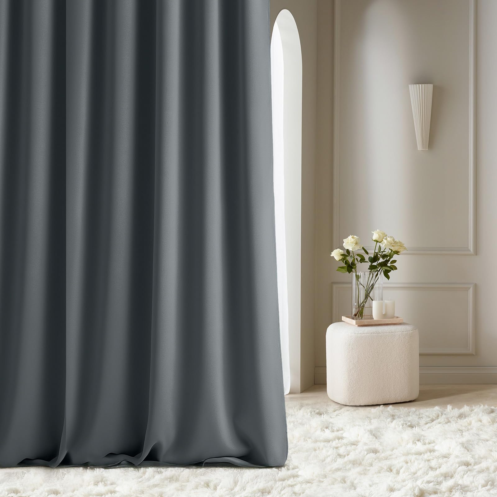 ROOM99 Curtain with Silver Eyelets Aura 140 x 250 cm Width x Height Sliding Curtains Modern Curtain Living Room Bedroom Dark Grey 1 Piece