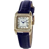 Peugeot Women's 14K Gold-Plated Tank Crystal Bezel Roman Numeral Black Leather Band Watch 3052BK