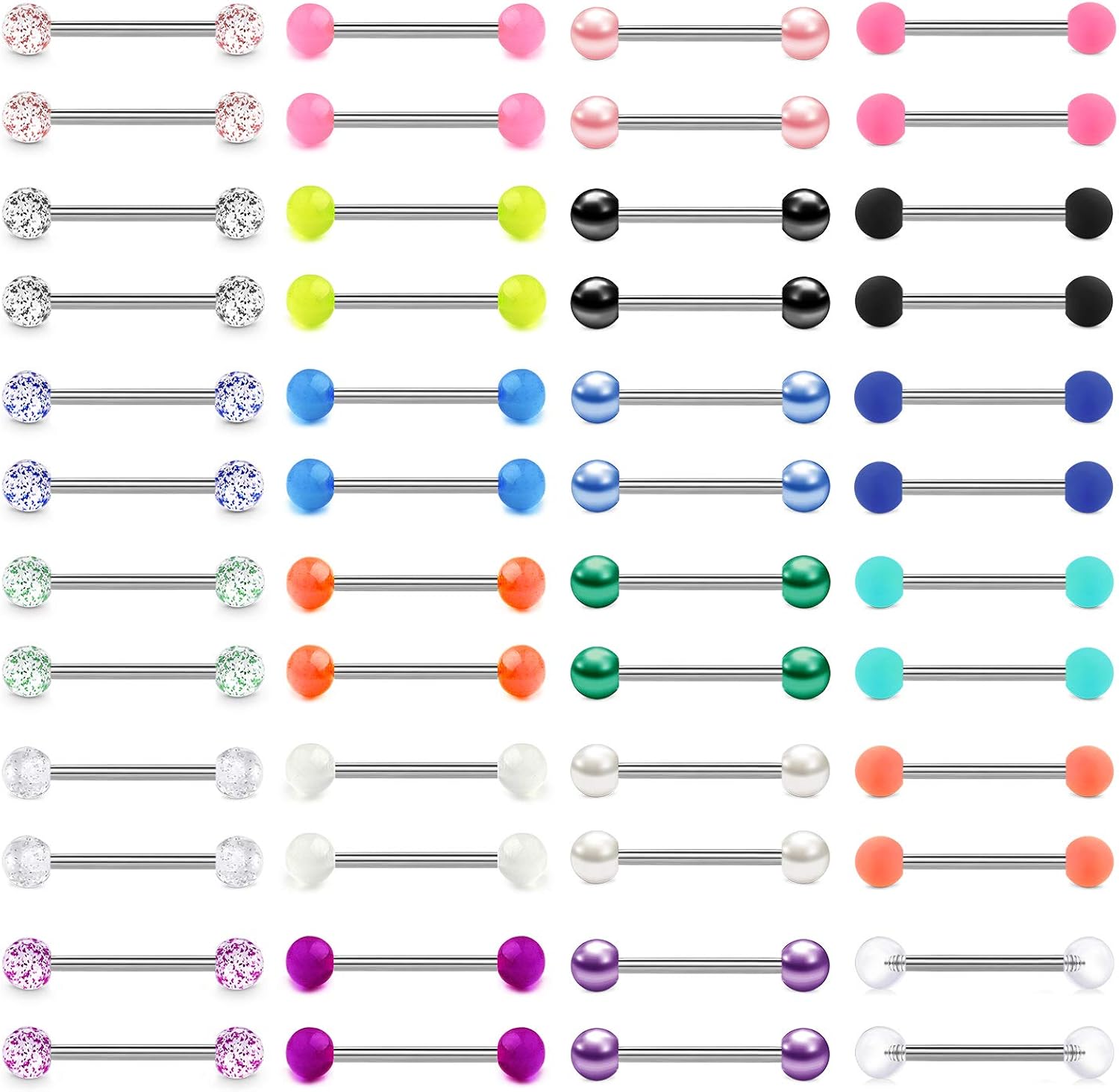 LAURITAMI 24 works 14G Straight Tongue Bars Barbell Nipple Ring Shield Rings Retainer Glow in Dark Flexible Acrylic & Surgical Steel Piercing Jewellery 14mm 16mm