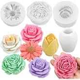ZQYSING Flower Candle Molds Set, 3D Rose, Daisy, Peony, Tulips Floral Molds | 4Pcs Flower Silicone Molds, Non-Stick Easy Release for Candles Soap Epoxy Resin, Ideal DIY Valentine Wedding Mothers Gifts