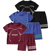 Jolyshlid Boys' Active Shorts Set 6 Pieces T-Shirt and Quick Drying Shorts Summer Activewear Sets 4-12Y