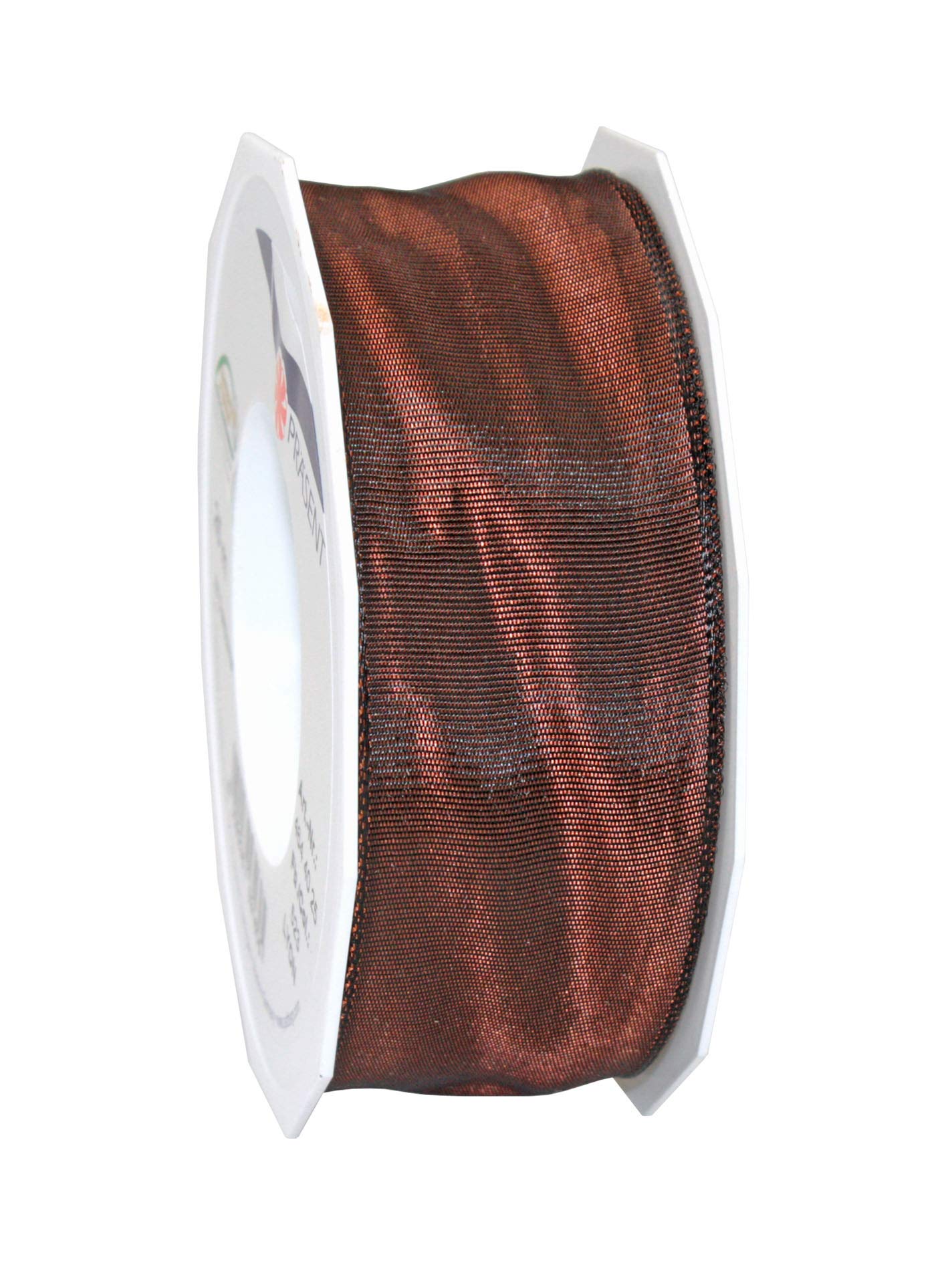 Präsent - Lyon Wired Taffeta Ribbon Espresso 40 mm Width, 25 m Length