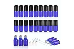 ZEJIA 2ML Essential Oil Roller Bottles, 24 Pack Cobalt Blue Mini Glass Roll-on Bottles with Stainless Steel Roller Ball & 2 Droppers