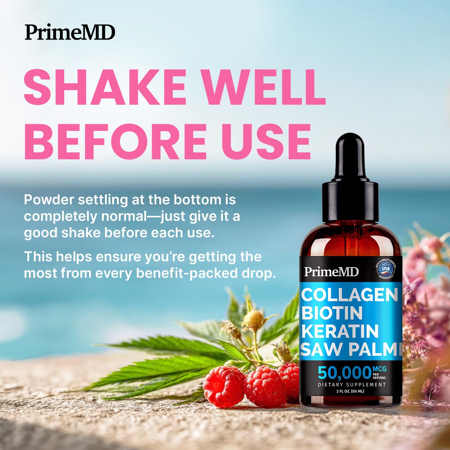 Liquid Collagen Peptides for Women - Serum Complex with Biotin Vitamin, Hydrolyzed Keratin Protein and Saw Palmetto - Comprehensive Formula for Hair, Skin, and Nails Wellness - 2fl oz (Pack of 2)