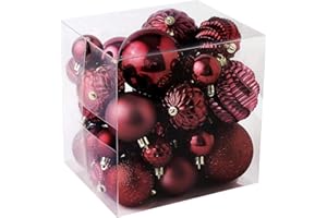 JORYSICS Christmas Balls Ornaments -36pcs Shatterproof Christmas Tree Decorations with Hanging Loop for Xmas Tree Wedding Holiday Party Home Decor,6 Styles in 3 Sizes(Burgundy)