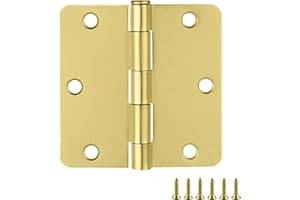 Door Hinges for Interior Doors 3-Pack 3.5-inch x 3.5-inch, Design House 1/4-inch Radius Steel Door Hinge Door Hardware, Satin Brass, 181339