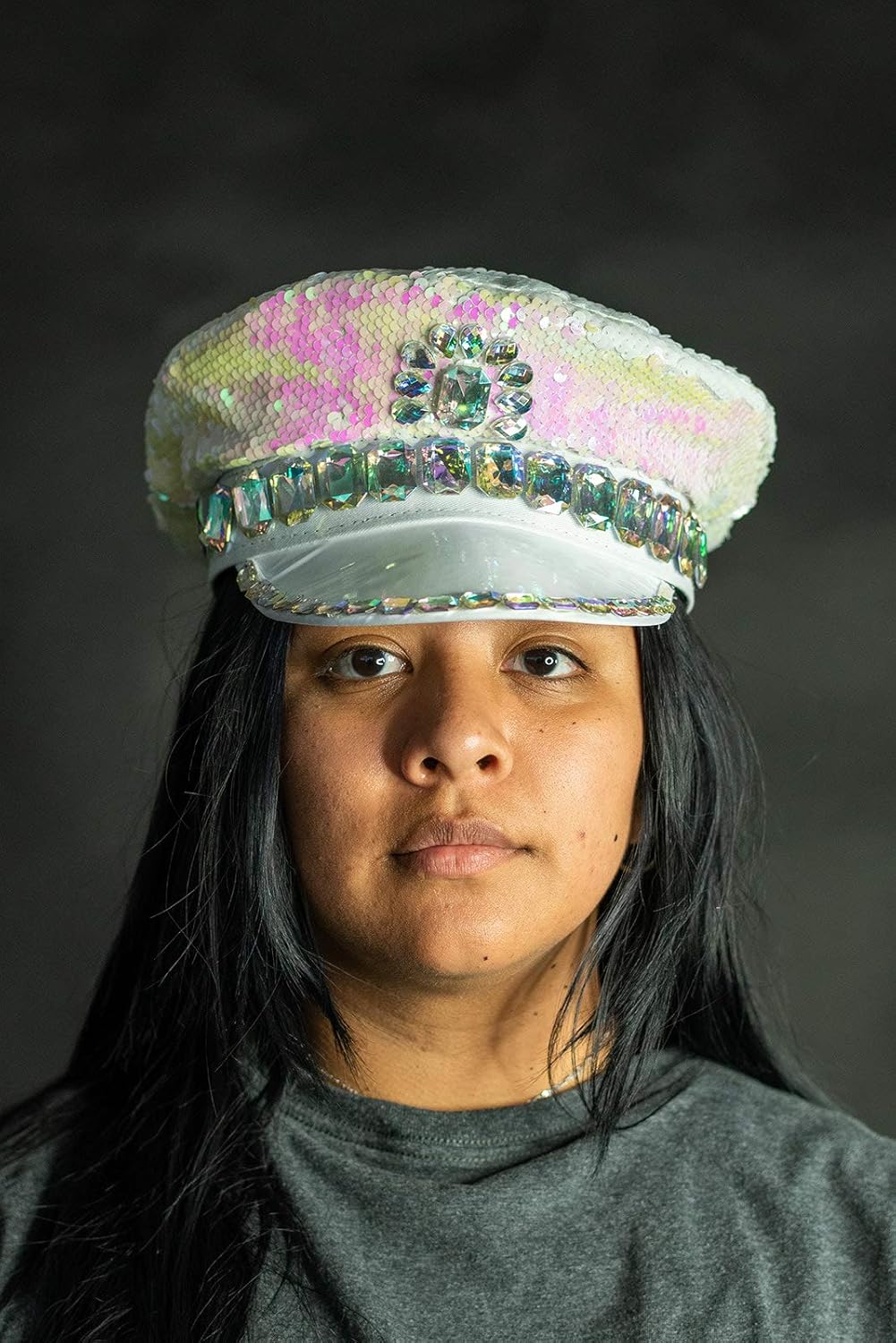 Nicky Bigs Novelties Iridescent Captains Jeweled Hat, White, One Size: Clothing